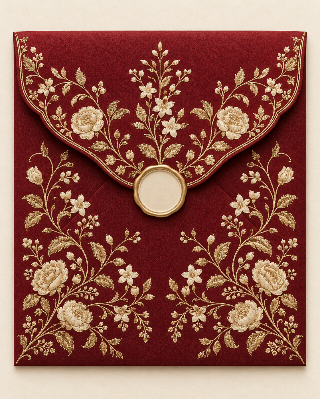 Burgundy floral wedding invitation envelope